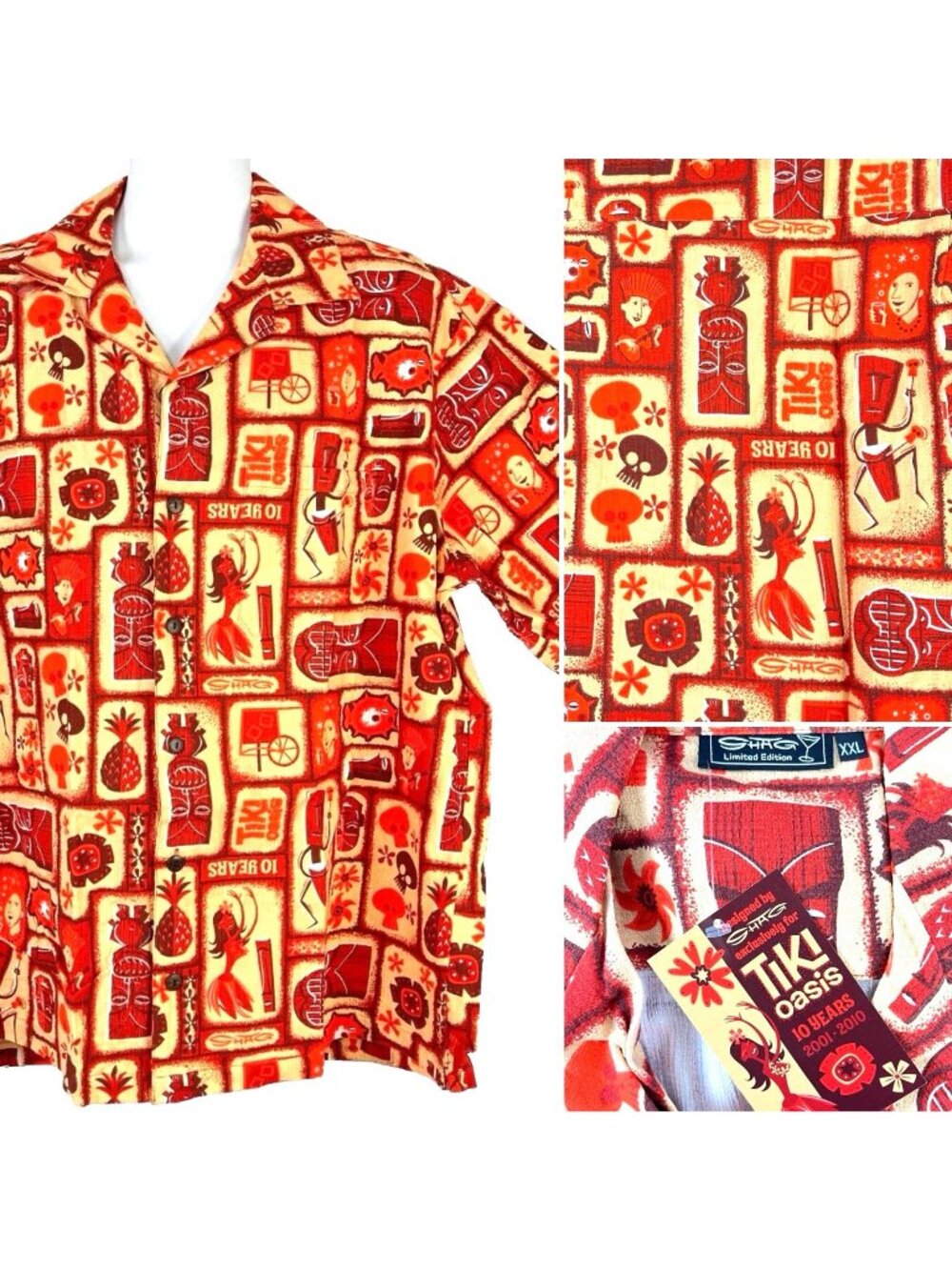 Shag Tiki Oasis 10 Mens Hawaiian Shirt size 2XL 54" x 32" Barkcloth w/Tag 2010